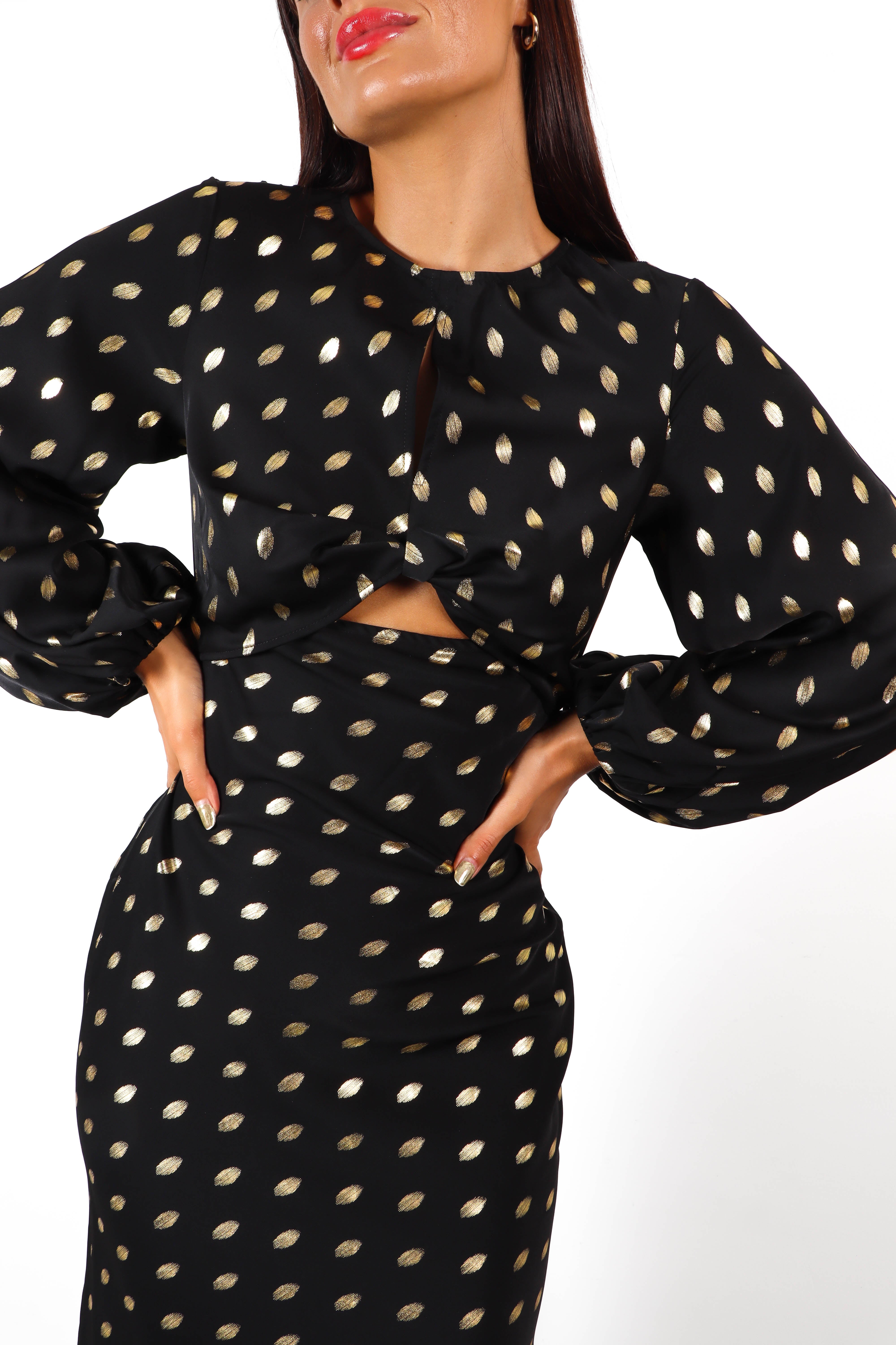 Cut Them Out - Black Gold Foil Spot Midi Dress OVER-DRESSED Cut Them Out - Black Gold Foil Spot Midi Dress OVER-DRESSED
