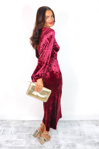 Cut Them Out - Wine Crushed Velvet Maxi Dress