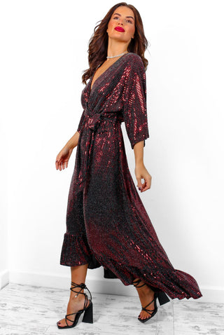 Dolce Vita - Black Red Line Sequin Midaxi Dress