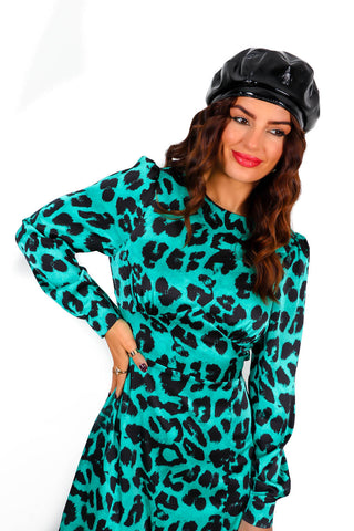 Don't Give A Glam - Sea Green Leopard Midi Dress