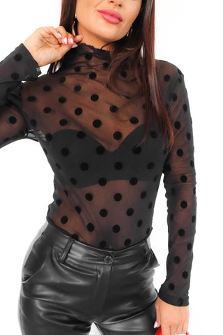 Don't Mesh With My Love - Mesh Polka Dot Top