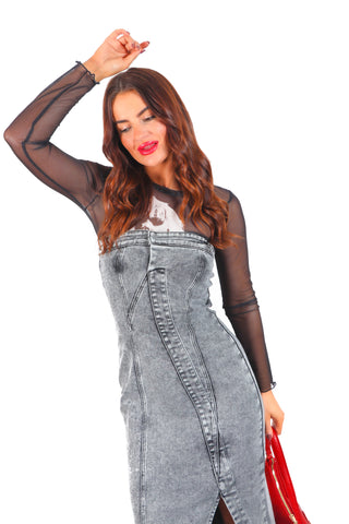 Dont Mess With Her - Acid Wash Denim Strapless Midi Dress