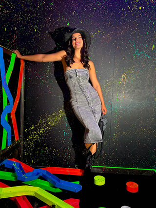 Dont Mess With Her - Acid Wash Denim Strapless Midi Dress