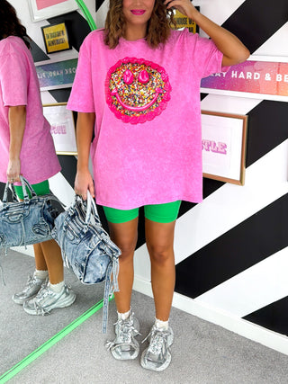 Dopamine Hit - Pink Acid Wash Cake Print T-shirt