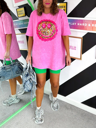 Dopamine Hit - Pink Acid Wash Cake Print T-shirt