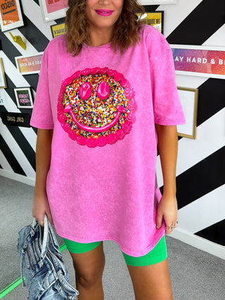 Dopamine Hit - Pink Acid Wash Cake Print T-shirt