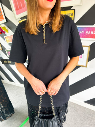 Double Trouble - Black Lace Skirt & T-Shirt Midi Co-ord