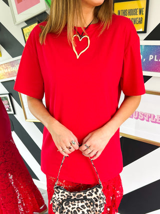 Double Trouble - Red Lace Skirt & T-Shirt Midi Co-ord