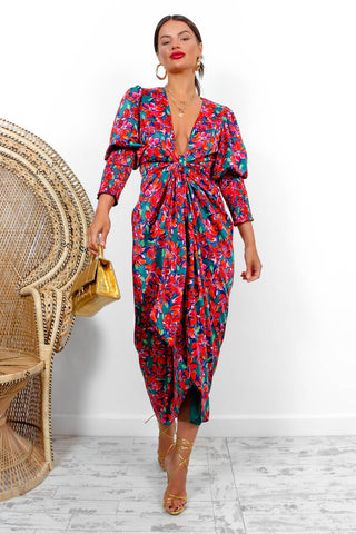 Drive 'Em Wild - Green Multi Floral Midi Wrap Dress