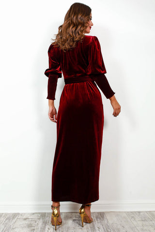 Drive Em Wild - Wine Velvet Midi Wrap Dress