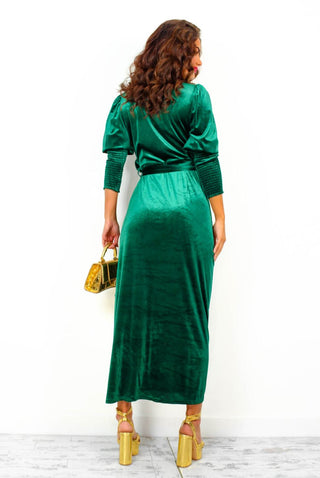 Drive 'Em Wild - Forest Velvet Midi Wrap Dress