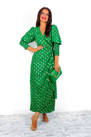 green and gold wrap dress Short Wrap Dress Verde (Gold Foil)