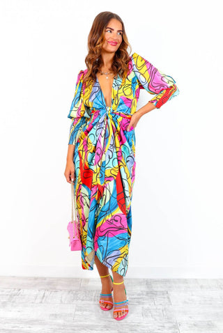 Drive 'Em Wild - Multi Abstract Scribble Midi Wrap Dress