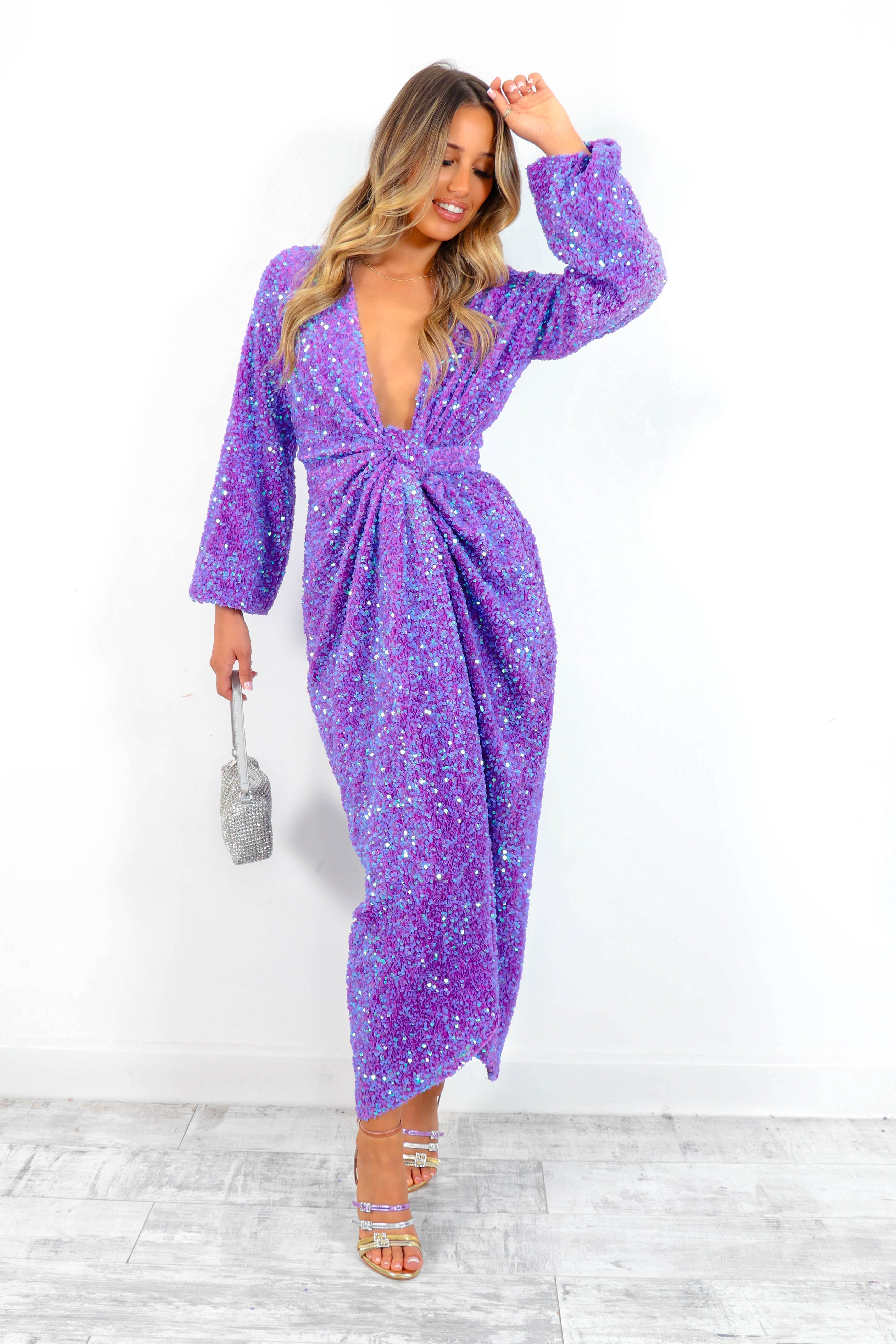 purple sequin midi dress Buy Love & Roses Purple Sequin Flute Sleeve Midi Dress from Next USA