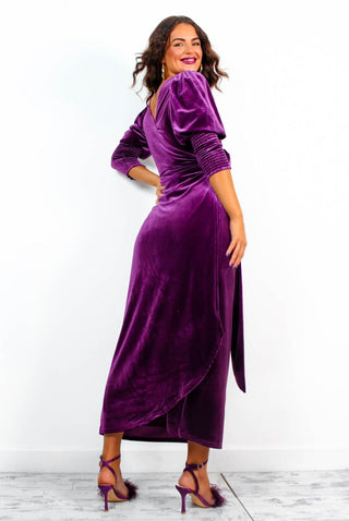 Drive 'Em Wild - Purple Velvet Midi Wrap Dress