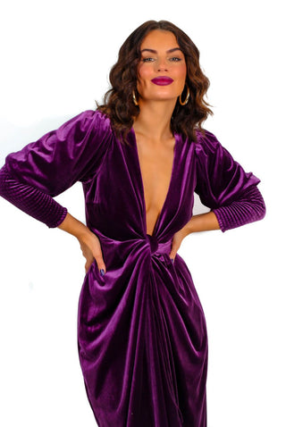 Drive 'Em Wild - Purple Velvet Midi Wrap Dress