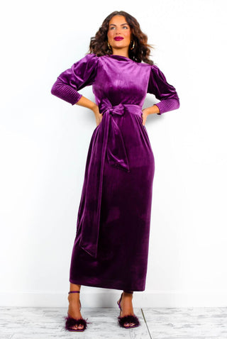 Drive 'Em Wild - Purple Velvet Midi Wrap Dress