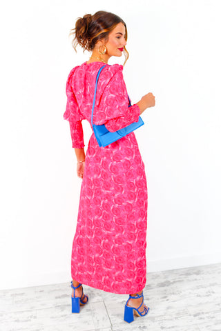 Drive 'Em Wild - Red Pink Watercolour Rose Midi Wrap Dress