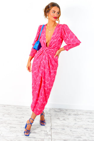 Drive 'Em Wild - Red Pink Watercolour Rose Midi Wrap Dress