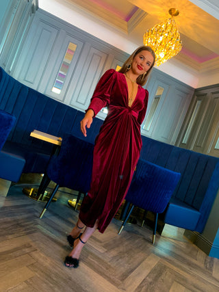 Drive Em Wild - Wine Velvet Midi Wrap Dress