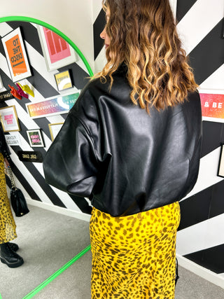 Effortlessly Cool - Black Faux Leather Bomber Jacket