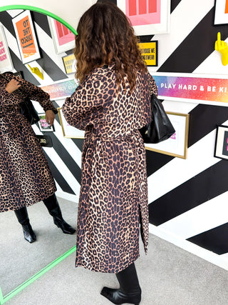 Feline Fabulous - Leopard Print Belted Mac Coat