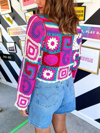 Festival Ready - Multicoloured Crochet Cropped Knit