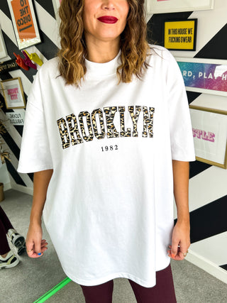 Fierce Affair - Leopard Print Brooklyn Slogan Oversized T-Shirt