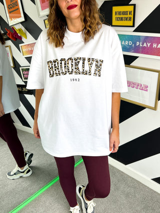 Fierce Affair - Leopard Print Brooklyn Slogan Oversized T-Shirt