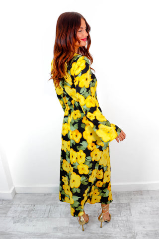 Floral About Me - Black Yellow Floral Maxi Dress