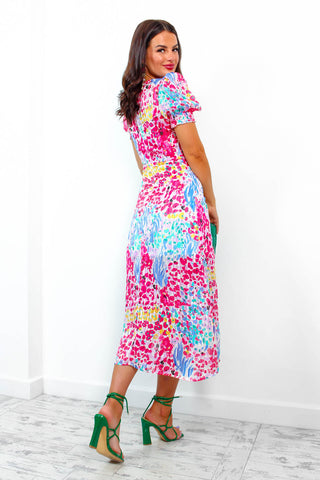 Floral Frenzy - Pink Multi Floral Midi Dress
