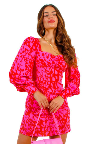 Floral Frenzy - Pink Red Animal Print Mini Dress