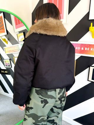 Fur-Lined & Fabulous - Black Faux Fur Lined bomber Jacket