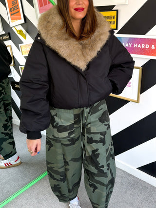 Fur-Lined & Fabulous - Black Faux Fur Lined bomber Jacket