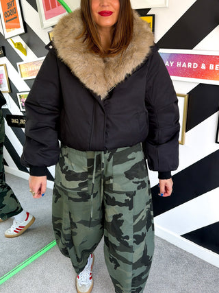 Fur-Lined & Fabulous - Black Faux Fur Lined bomber Jacket