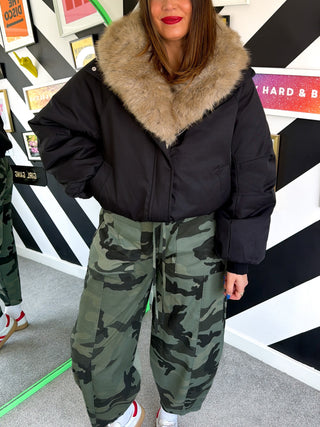 Fur-Lined & Fabulous - Black Faux Fur Lined bomber Jacket