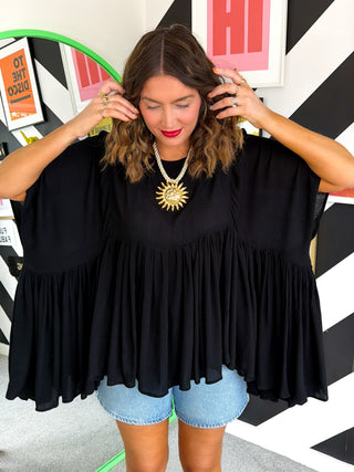 Gathering Compliments - Black Gathered Oversized Top