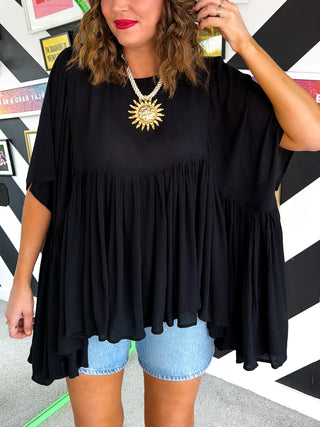Gathering Compliments - Black Gathered Oversized Top