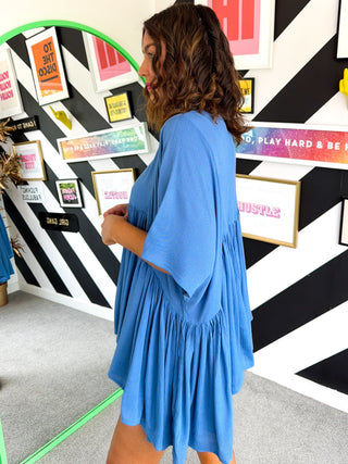 Gathering Compliments - Blue Gathered Oversized Top