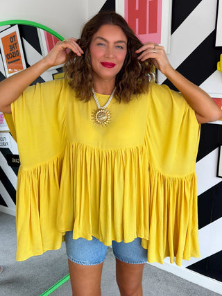 Gathering Compliments - Lemon Gathered Oversized Top