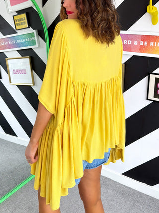 Gathering Compliments - Lemon Gathered Oversized Top