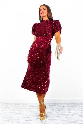 Glamazon - Wine Sequin Midi Dress