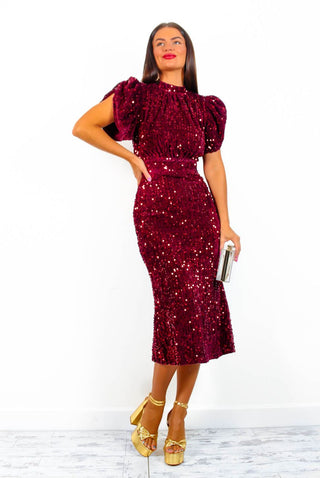 Glamazon - Wine Sequin Midi Dress