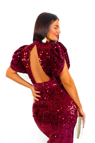 Glamazon - Wine Sequin Midi Dress