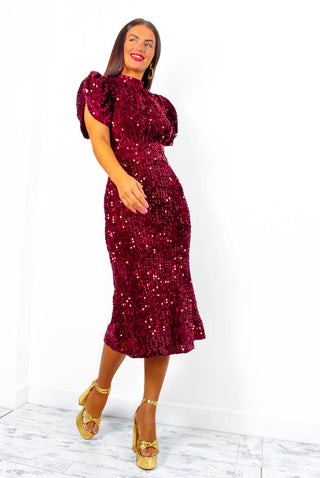 Glamazon - Wine Sequin Midi Dress