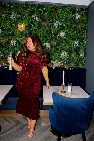 Glamazon - Wine Sequin Midi Dress
