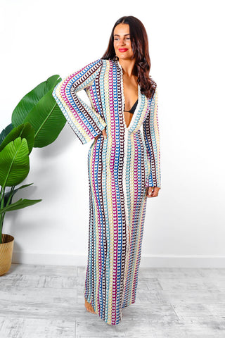 Go For Knit - Multi Knitted Pattern Maxi Dress