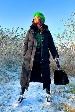 Good As Cold - Black Silver Detail Long Puffer Coat