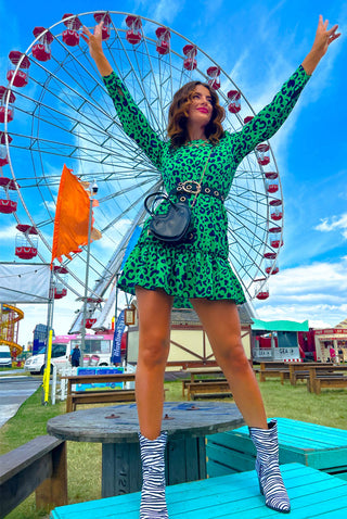 Good Vibes Only - Green Leopard Print Mini Dress
