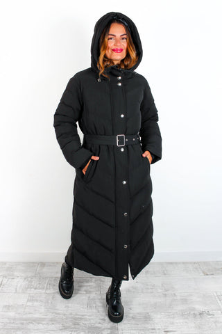 Good As Cold - Black Silver Detail Long Puffer Coat